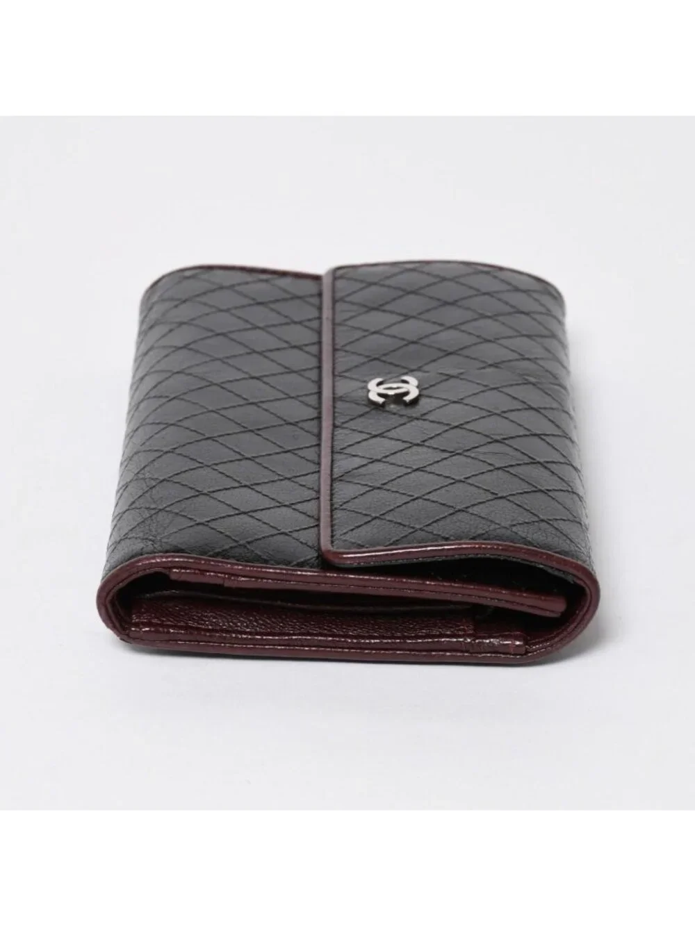 Chanel Bicolor Wallet CC Logo Calfskin Black Bordeaux Silver